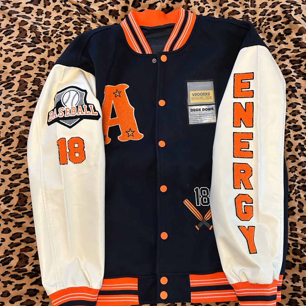Navy and Orange Varsity Jacket